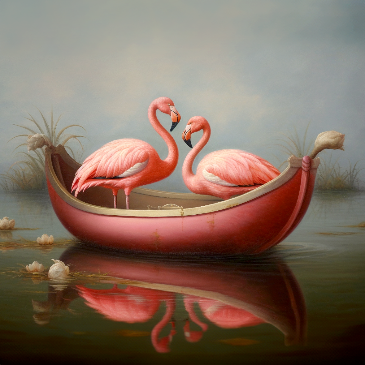 Loving Flamingos in a Boat Necklace 25mm