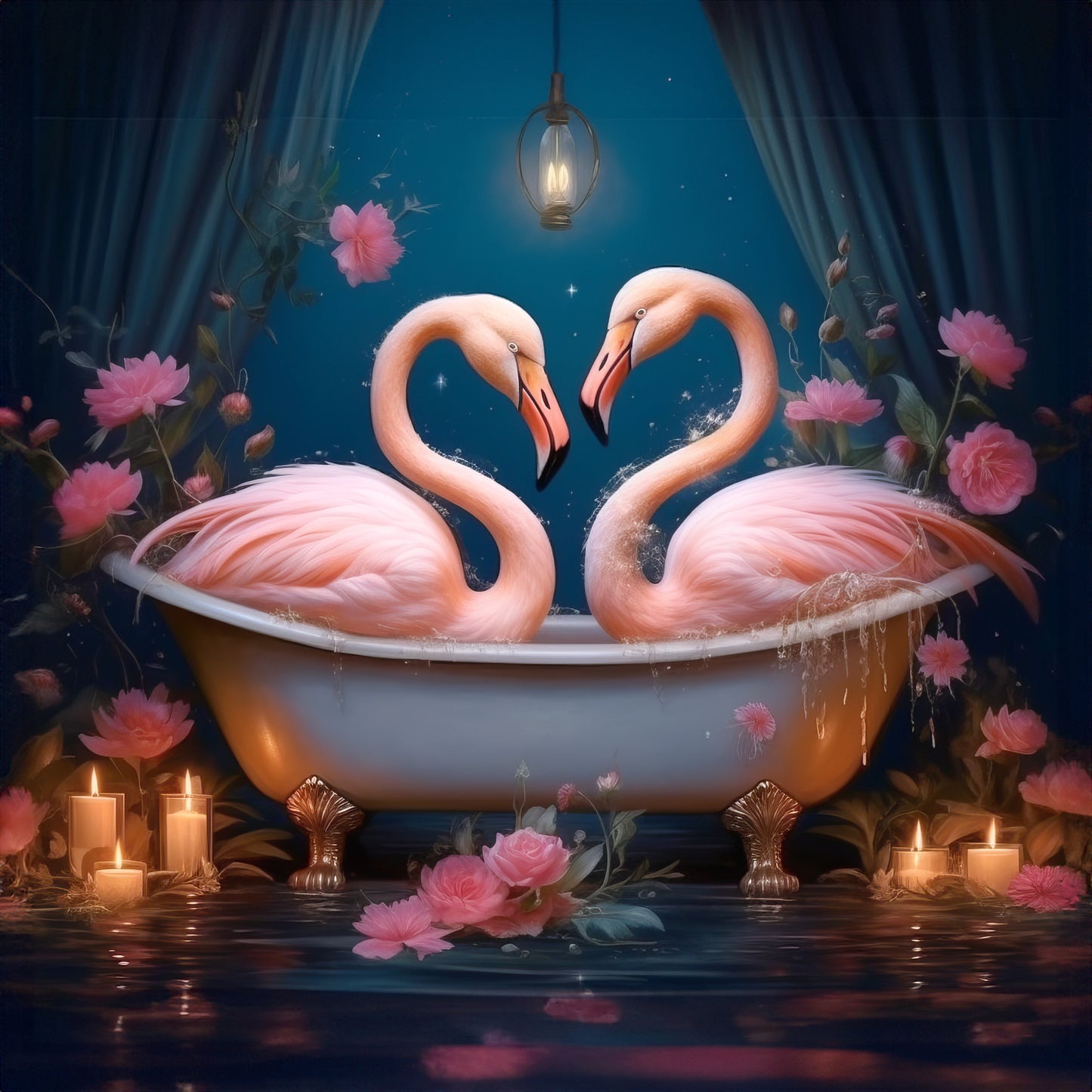 LOVING FLAMINGOS IN A BATH Necklace 25mm