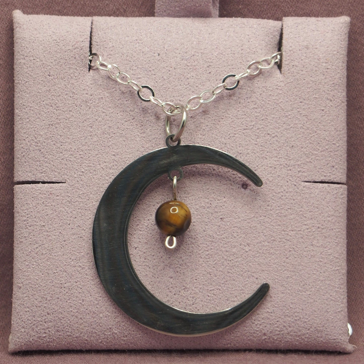 Stainless Steel Moon Necklaces with Semi-Precious Stone
