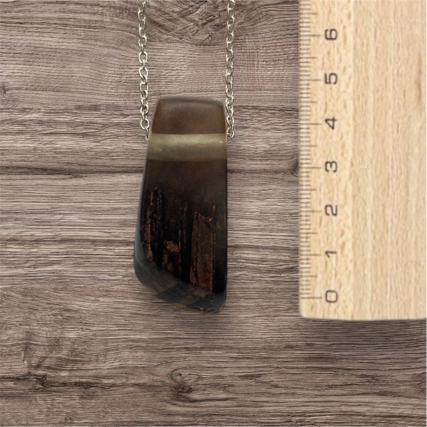 Rectangle Necklace / Black Resin with Wood / RBC36
