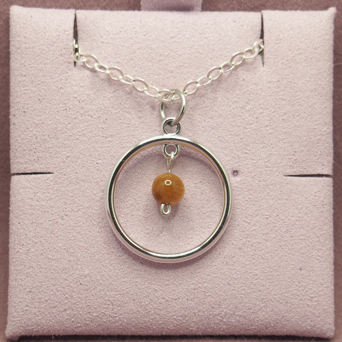 Stainless Steel Round Necklaces with Semi-Precious Stone