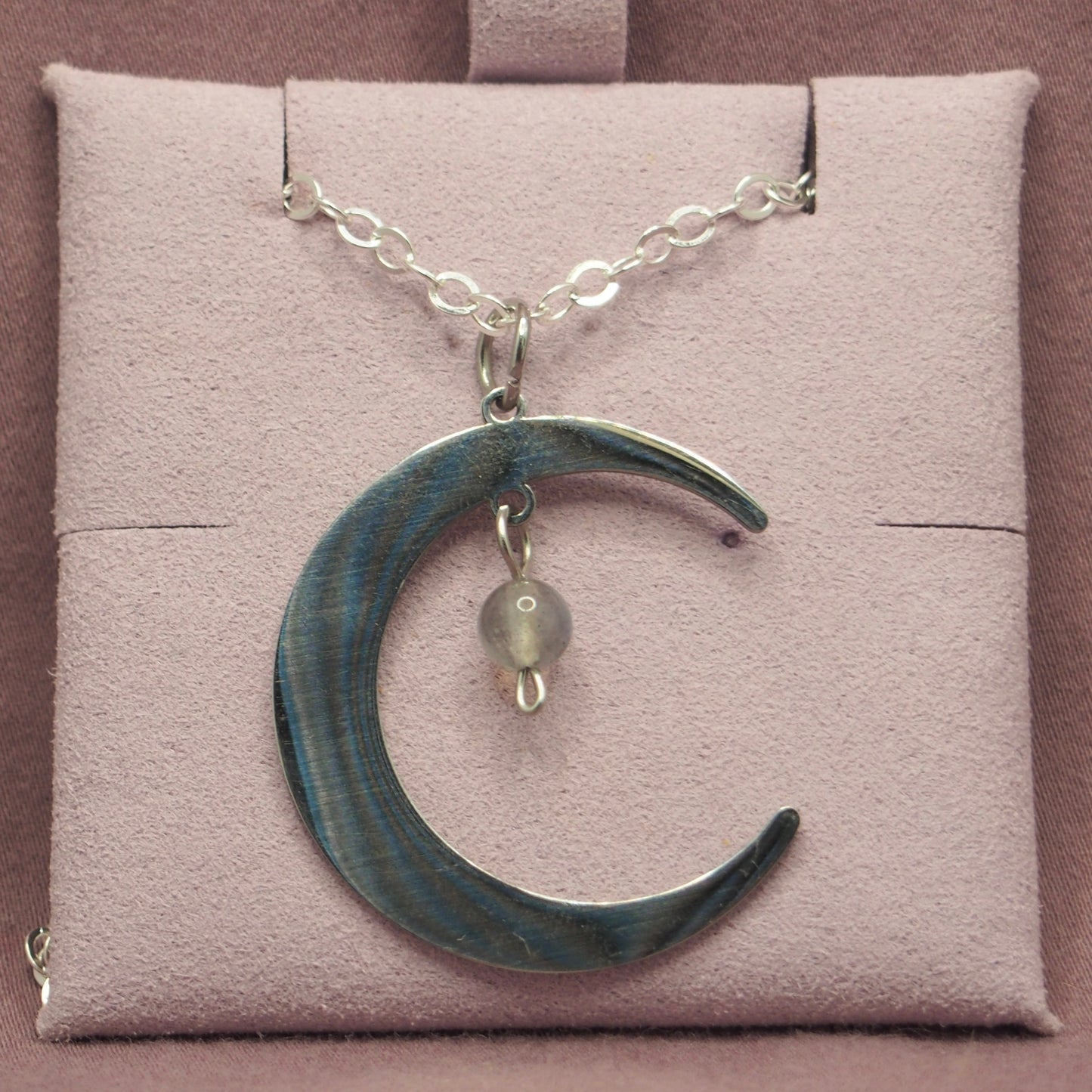 Stainless Steel Moon Necklaces with Semi-Precious Stone