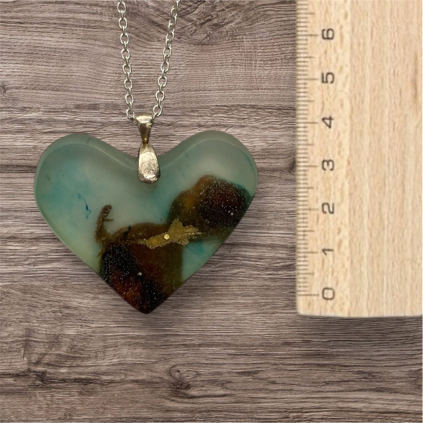 Heart Necklace / Turquoise Resin with Wood / rbc80