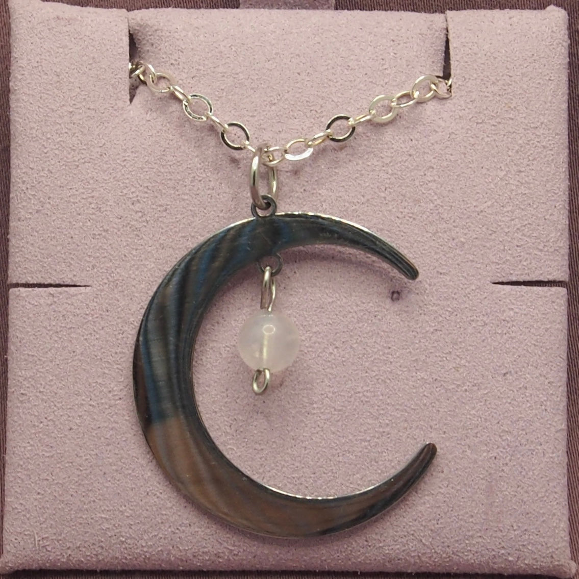 Stainless Steel Moon Necklaces with Semi-Precious Stone