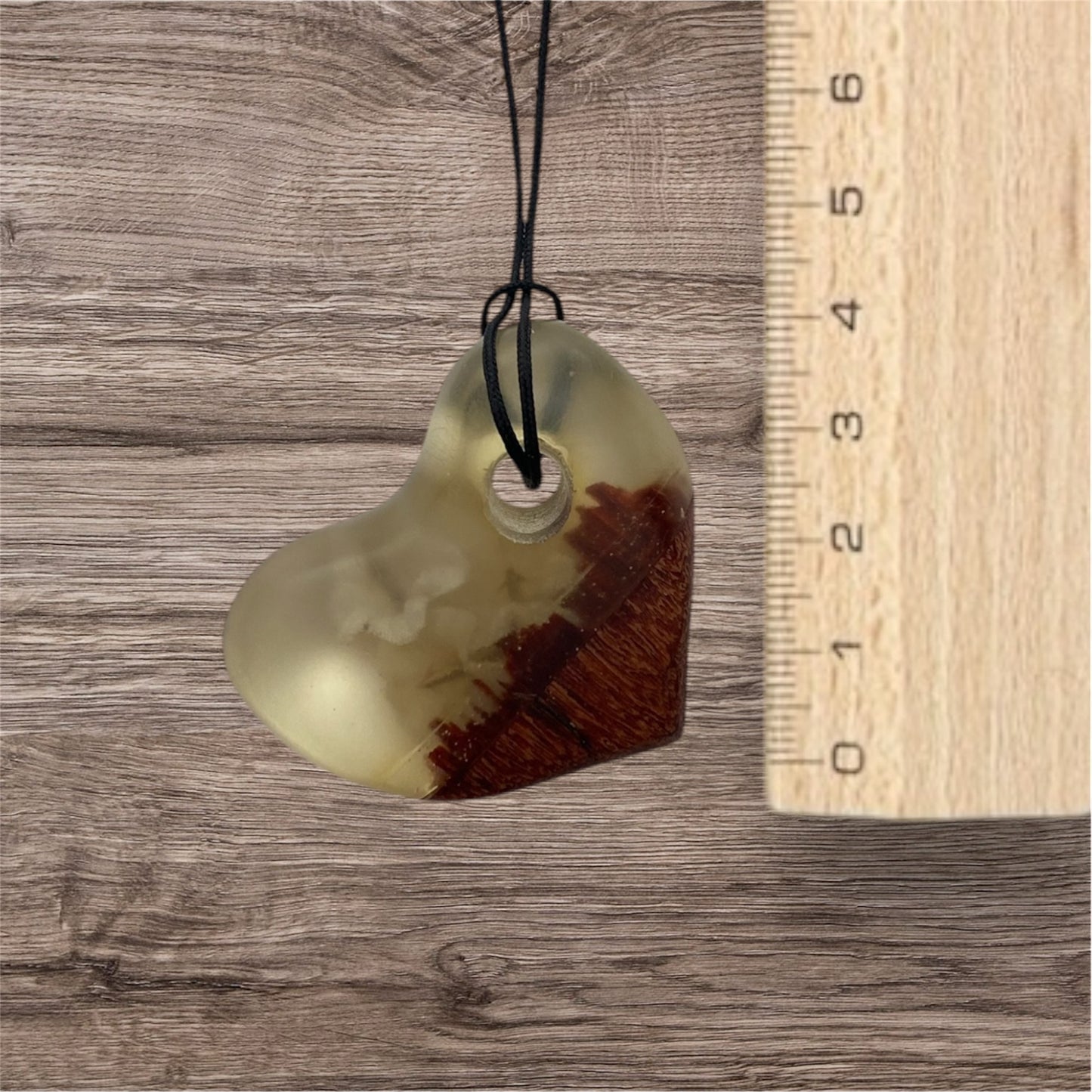 Heart Necklace / Clear Resin with Wood / rbc64