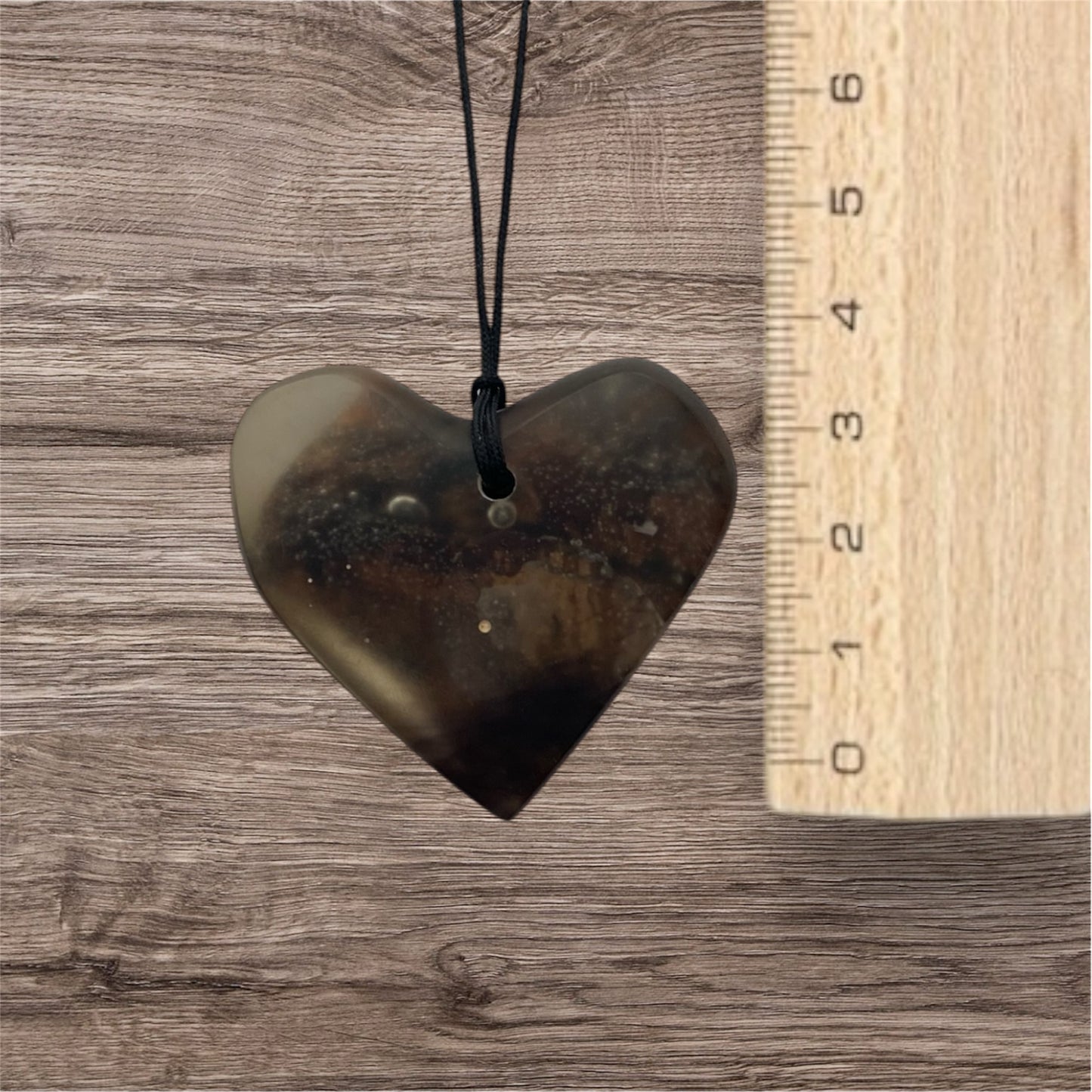 Heart Necklace / Clear Resin with Wood / rbc69