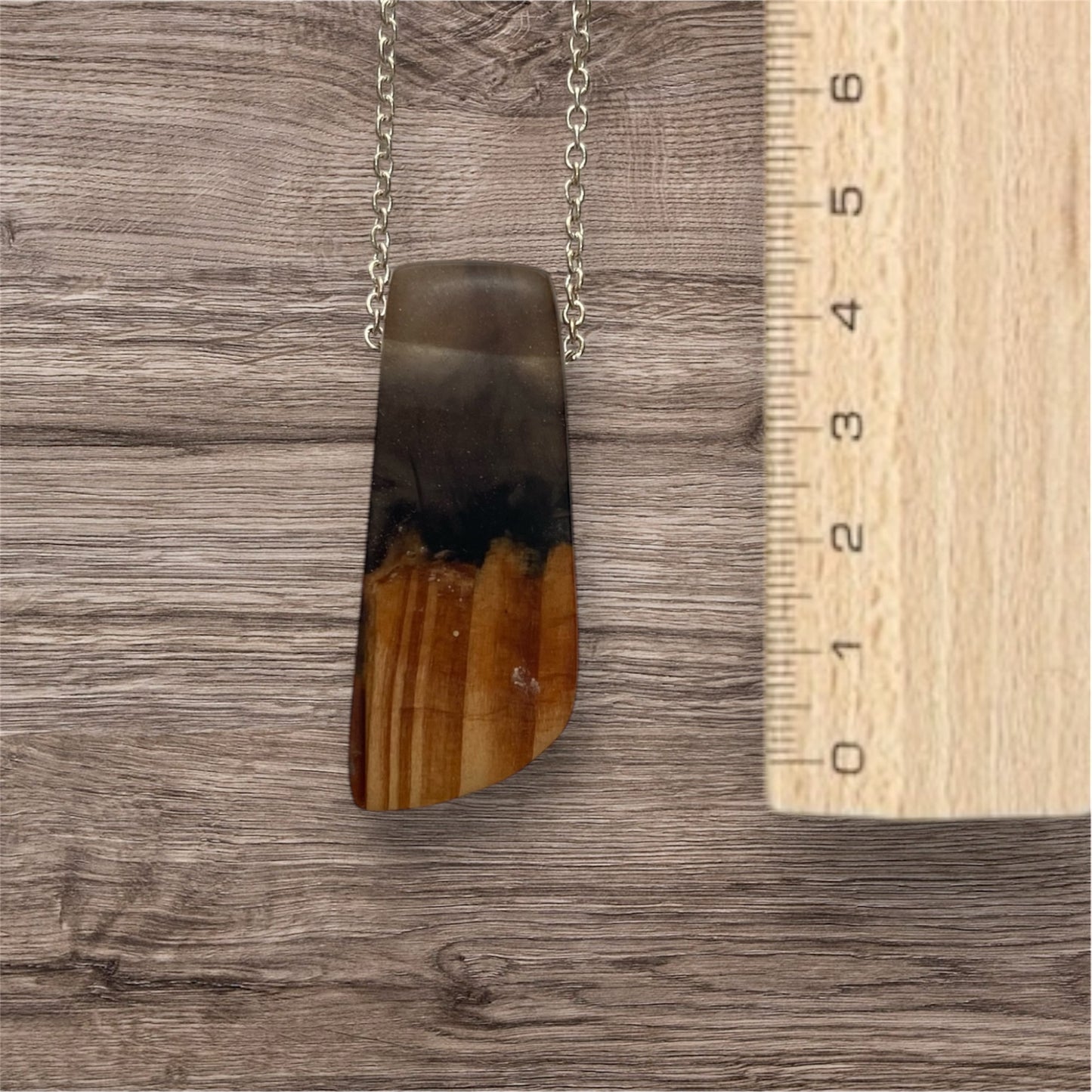 Rectangle Necklace / Black Resin with Wood / RBC36