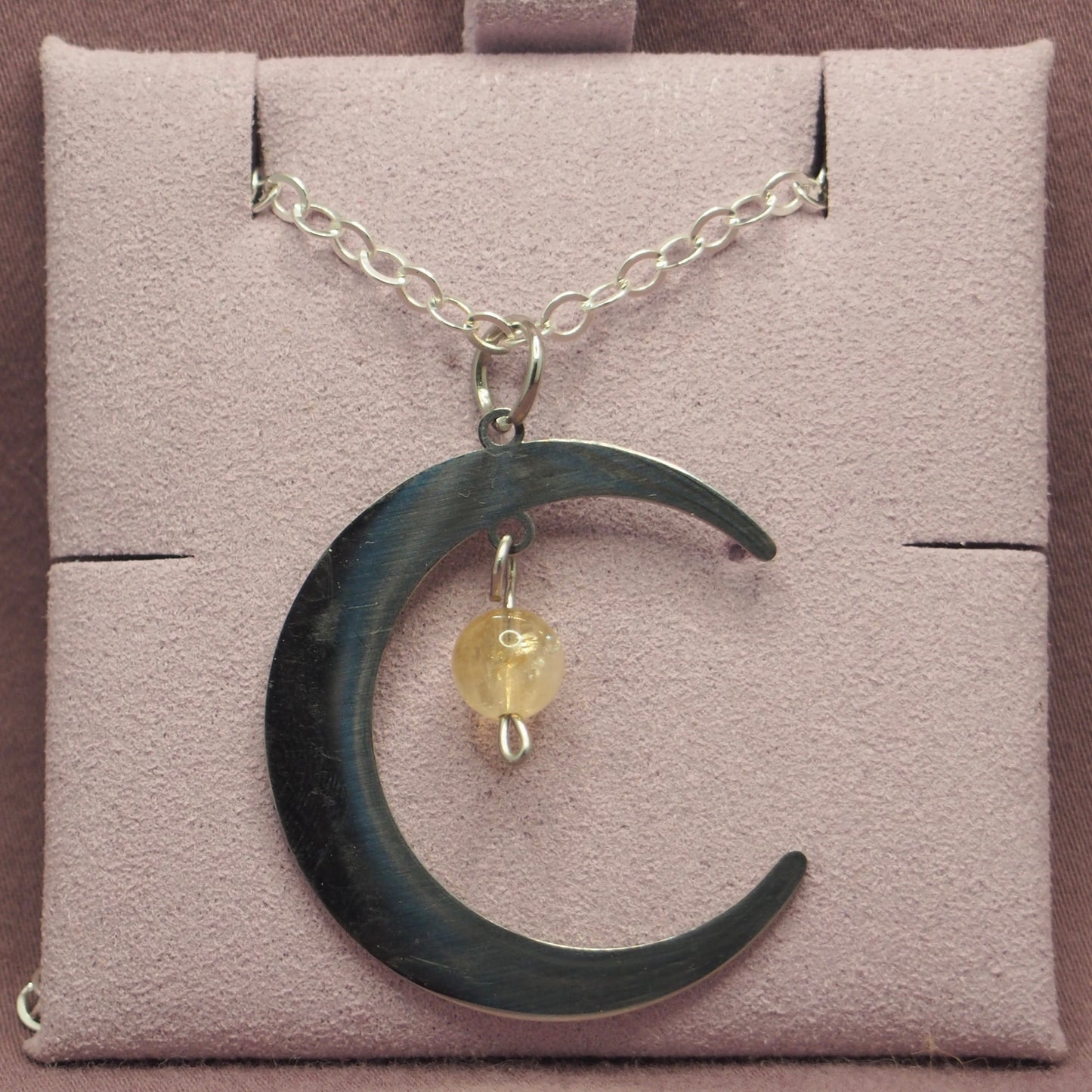 Stainless Steel Moon Necklaces with Semi-Precious Stone