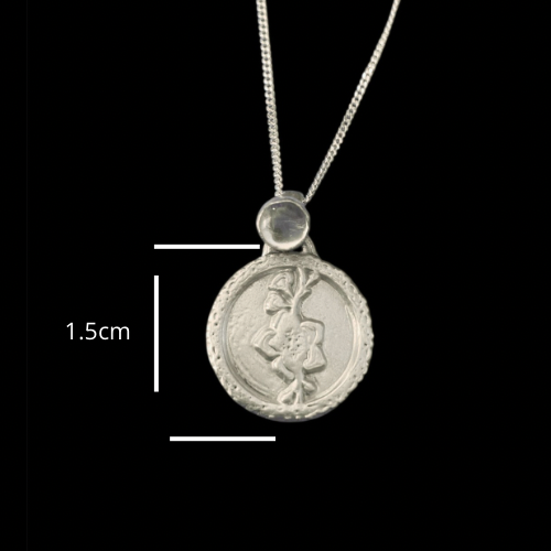 Fossil Ammonite & Engraved Wolf Sterling Silver Necklace