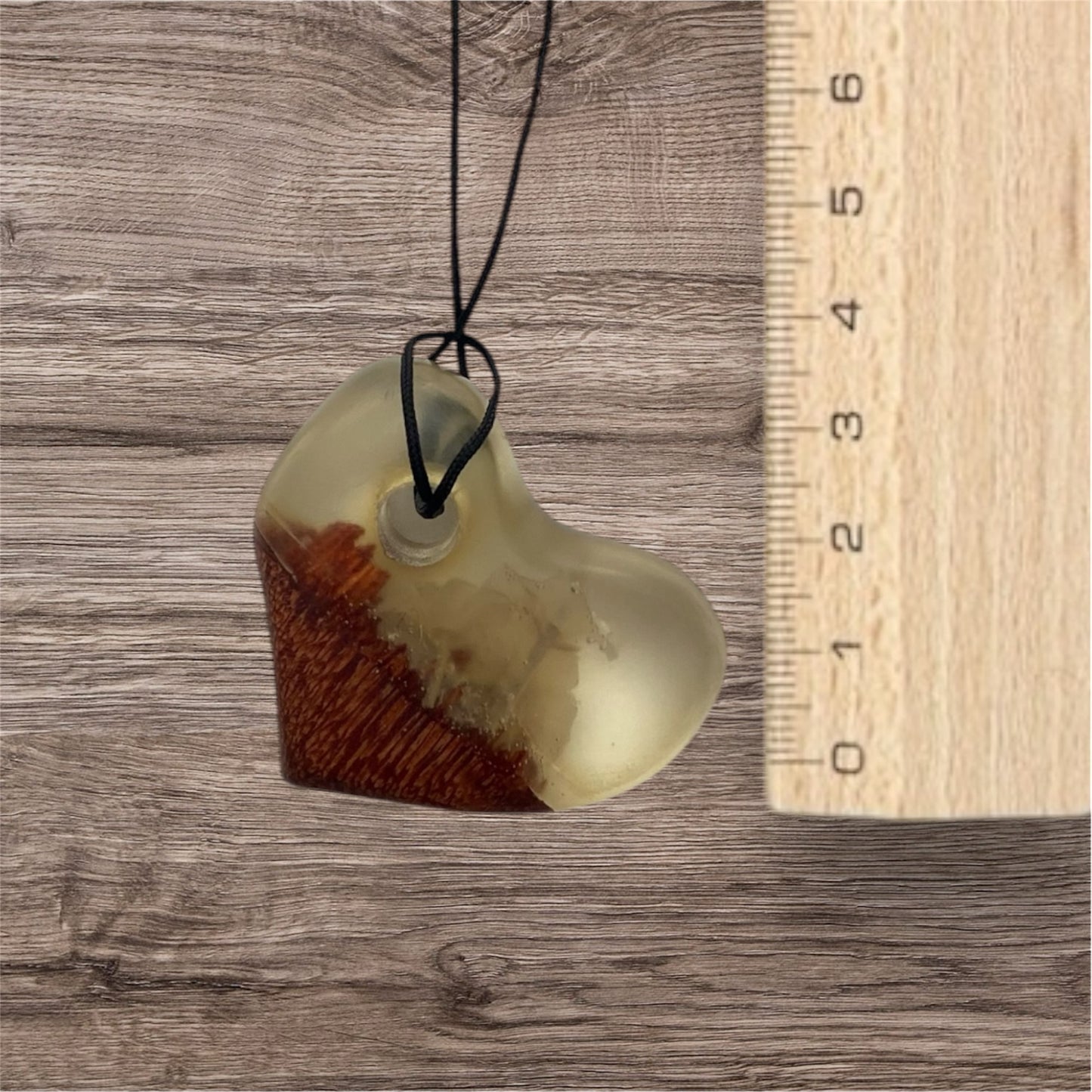 Heart Necklace / Clear Resin with Wood / rbc64