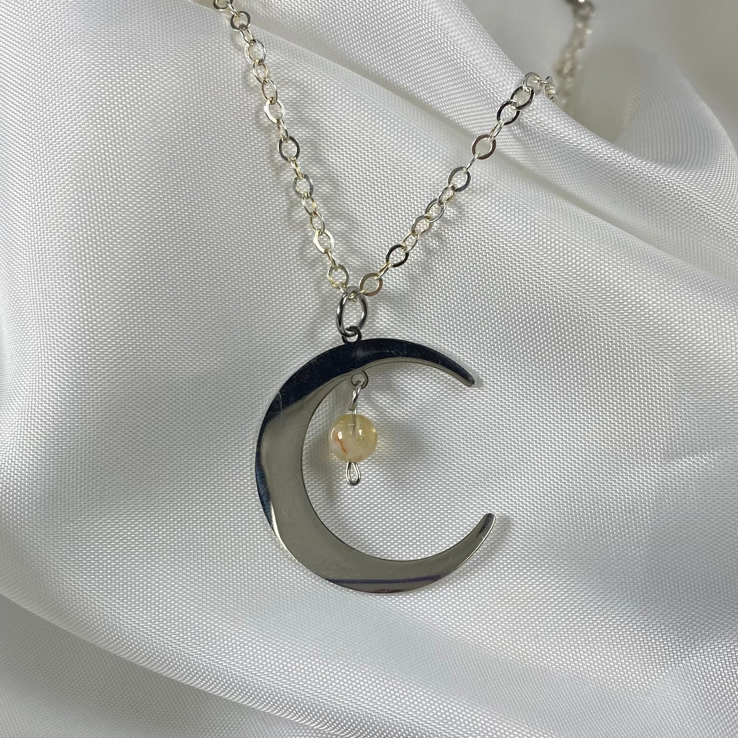 Stainless Steel Moon Necklaces with Semi-Precious Stone