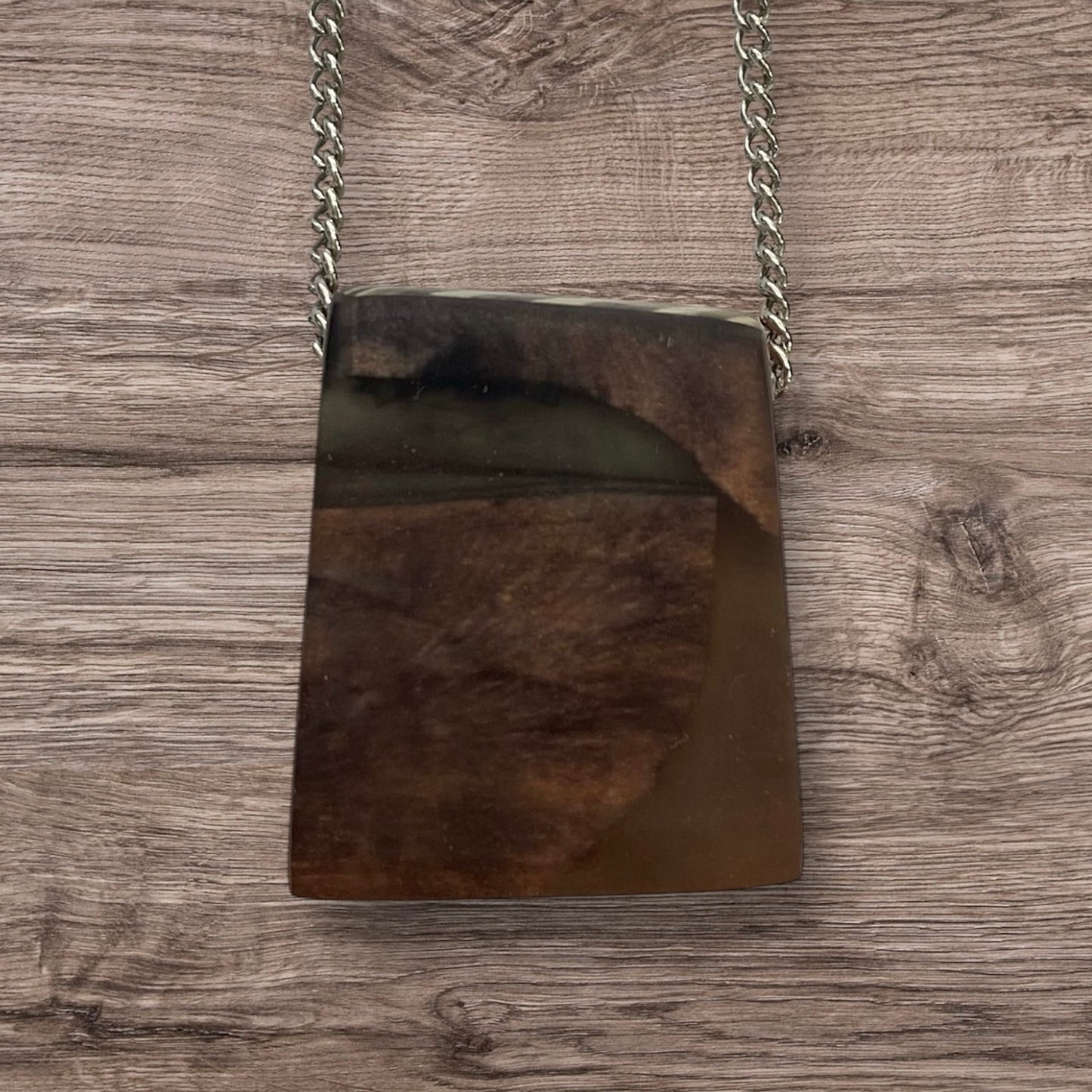 Rectangular necklace / black resin with wood / rbc60