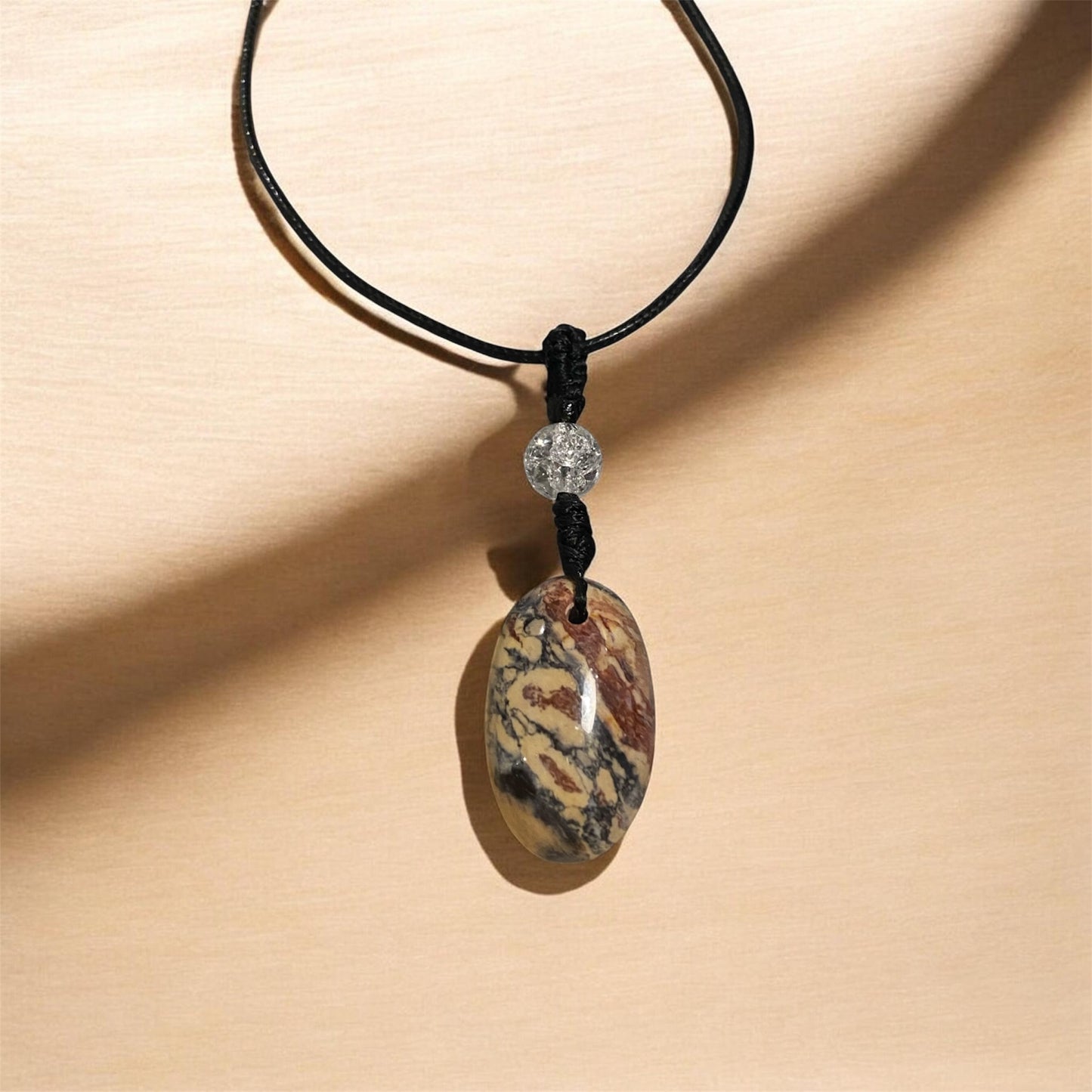 Fossil Ammonite & Engraved Wolf Sterling Silver Necklace