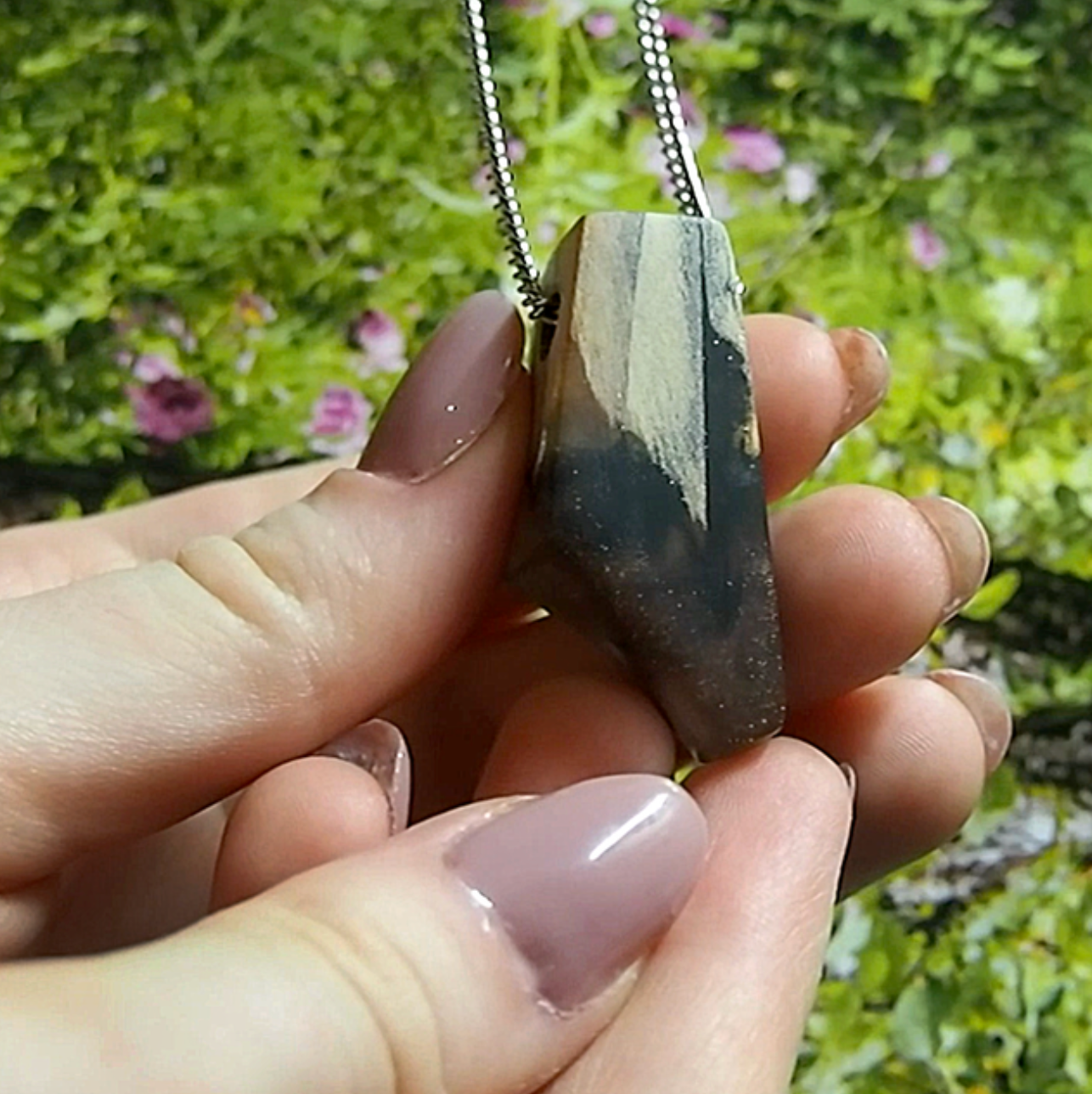 Collier rectangulaire résine avec bois | Créations Jeanne