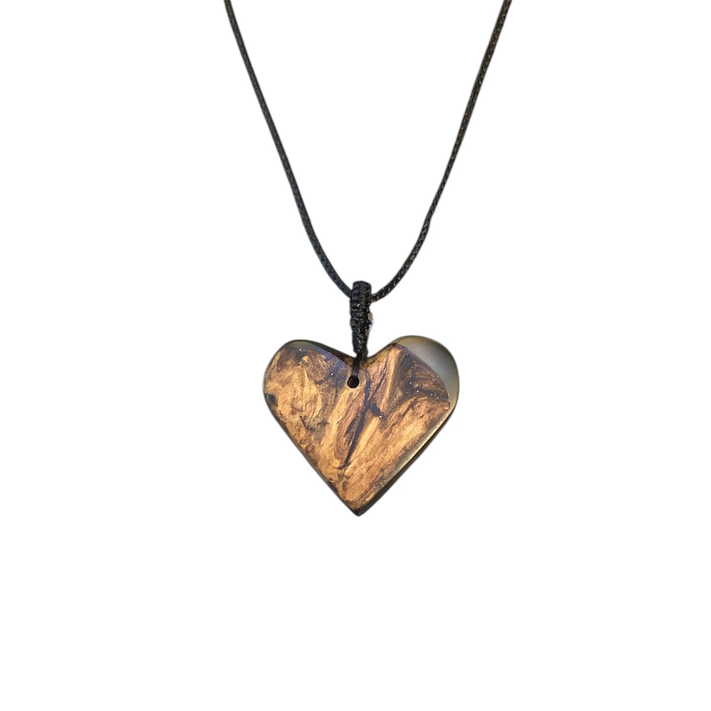 Collier cœur – Résine transparente et bois (RBC69)