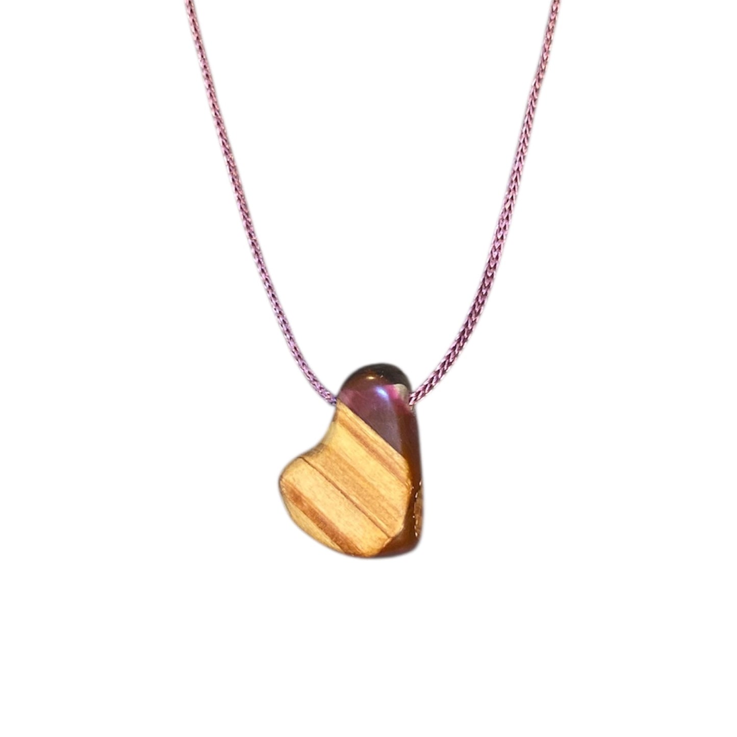 Collier cœur – Résine mauve-rose et bois (RBC25)