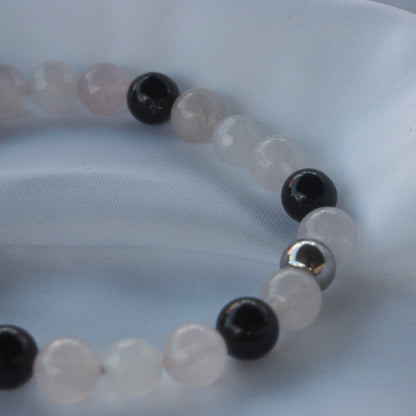 Bracelet quartz rose & tourmaline — Équilibre et protection