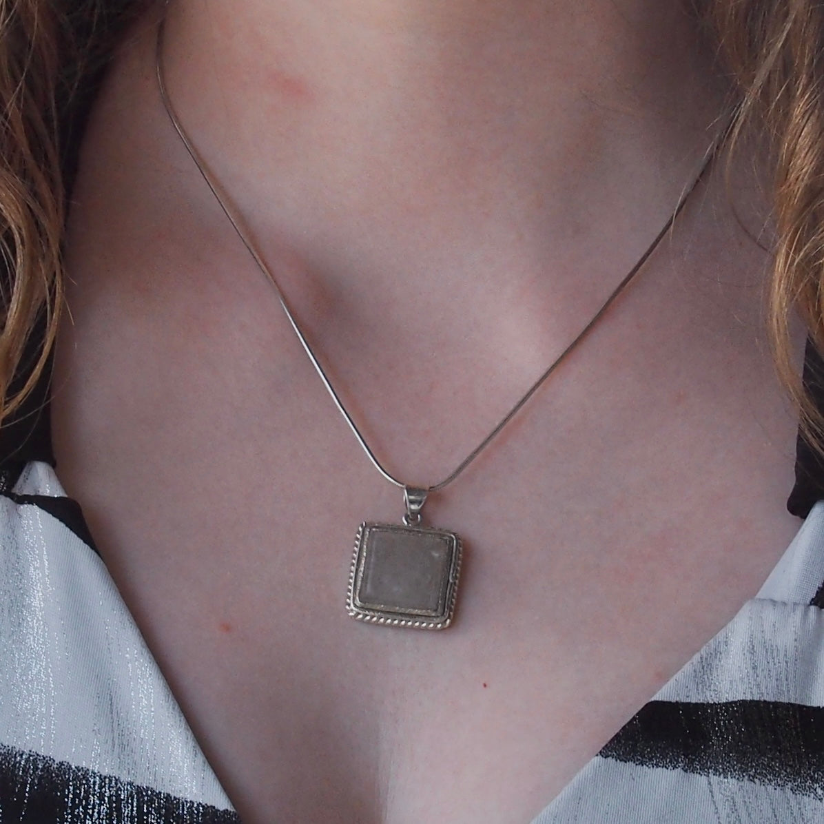 Smoky Quartz & Engraved Hands Sterling Silver Necklace
