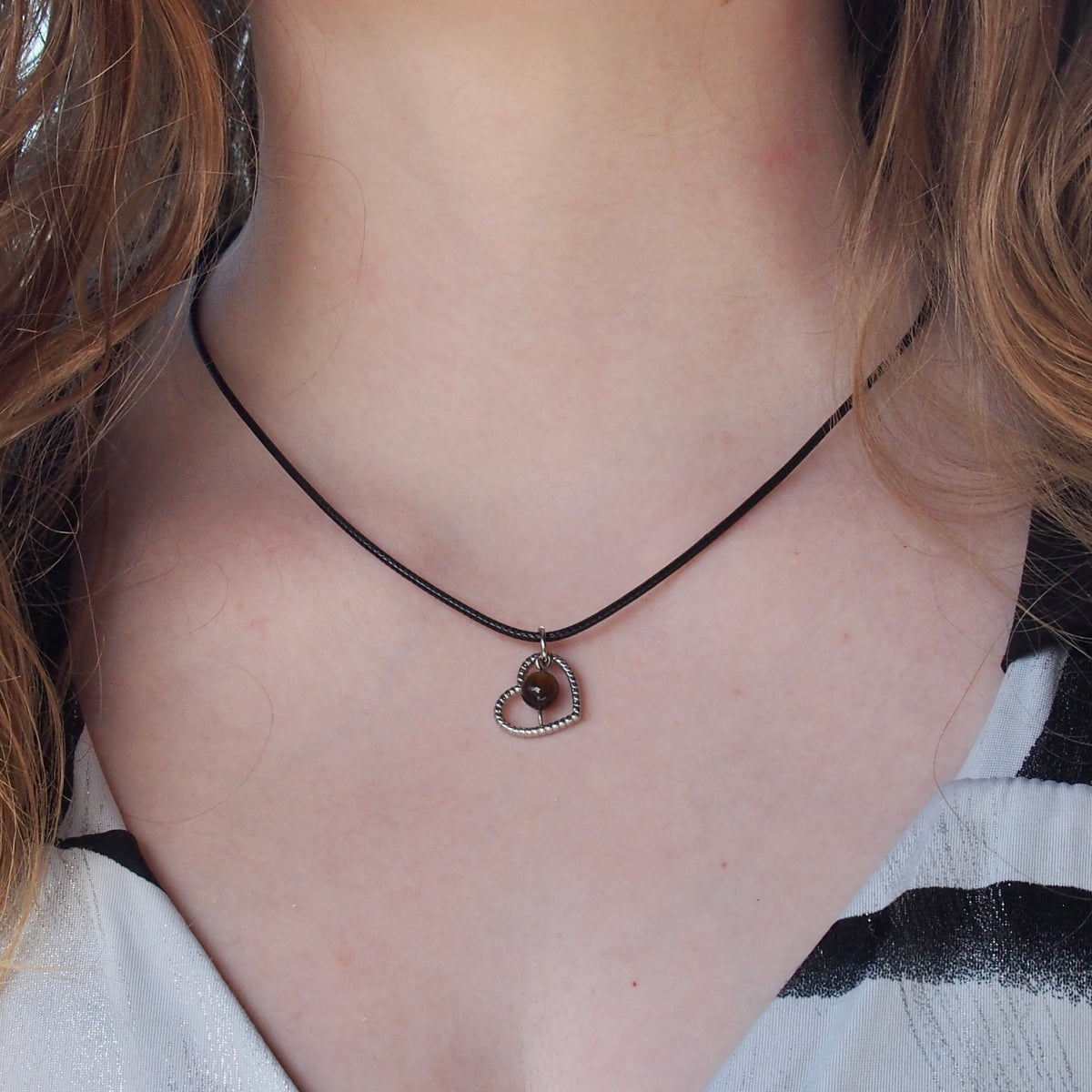 Stainless Steel Round Necklaces with Semi-Precious Stone