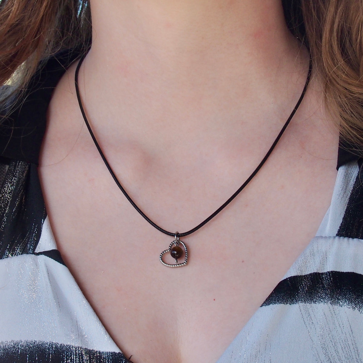 Stainless Steel Round Necklaces with Semi-Precious Stone