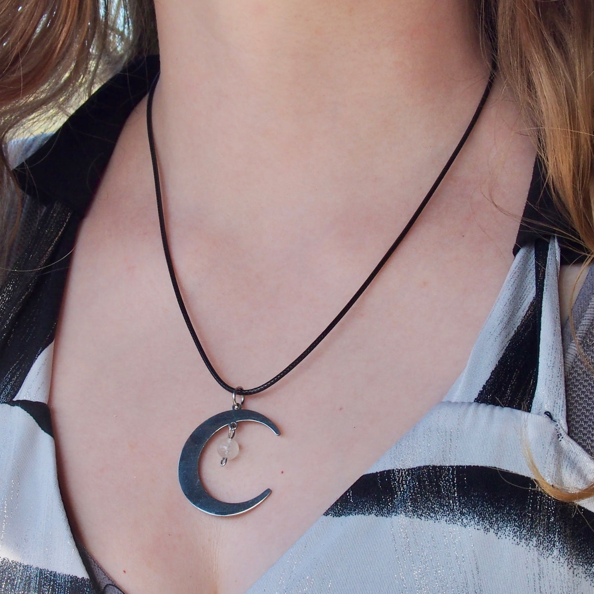 Stainless Steel Round Necklaces with Semi-Precious Stone