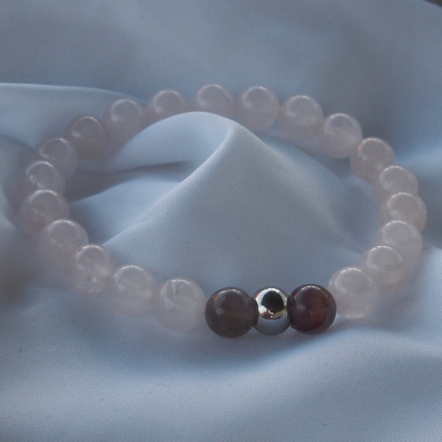 Bracelet quartz rose & 2 améthyste — Amour de soi et apaisement