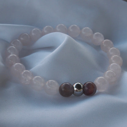 Bracelet quartz rose & 2 améthyste — Amour de soi et apaisement