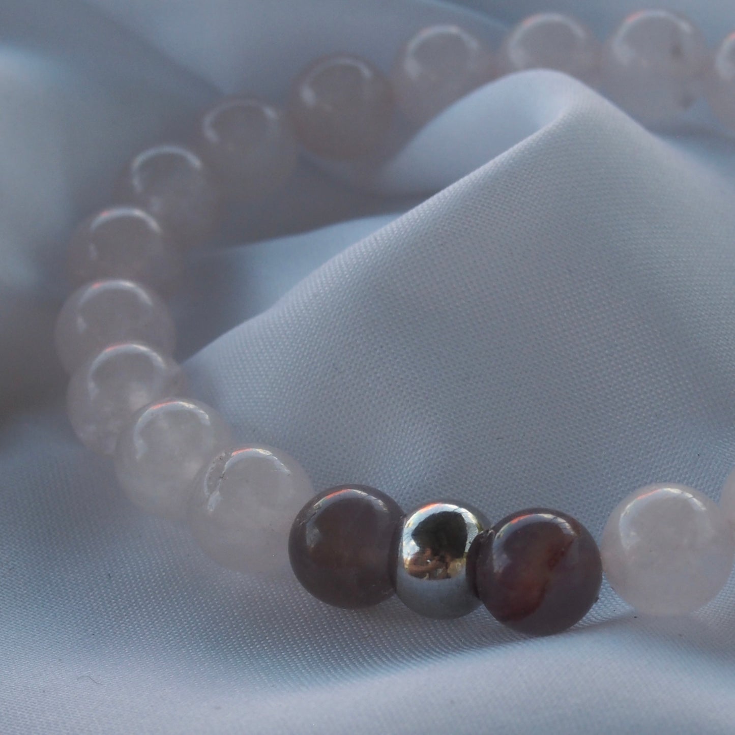 Bracelet quartz rose & 2 améthyste — Amour de soi et apaisement