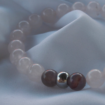Bracelet quartz rose & 2 améthyste — Amour de soi et apaisement