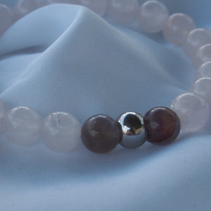 Bracelet quartz rose & 2 améthyste — Amour de soi et apaisement