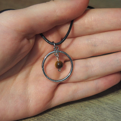 Stainless Steel Round Necklaces with Semi-Precious Stone