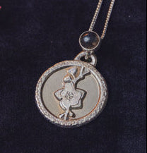 Fossil Ammonite & Engraved Wolf Sterling Silver Necklace
