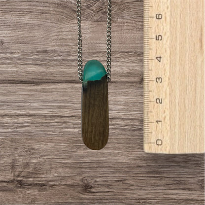 Collier ovale / résine bleue avec bois / rbc2