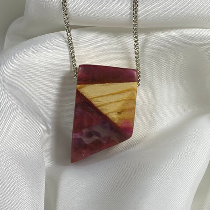 Collier rectangulaire résine mauve rose avec bois | Créations Jeanne