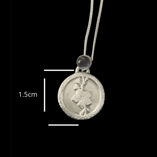Fossil Ammonite & Engraved Wolf Sterling Silver Necklace
