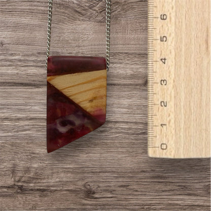 Collier rectangulaire / résine mauve rose avec bois / rbc39