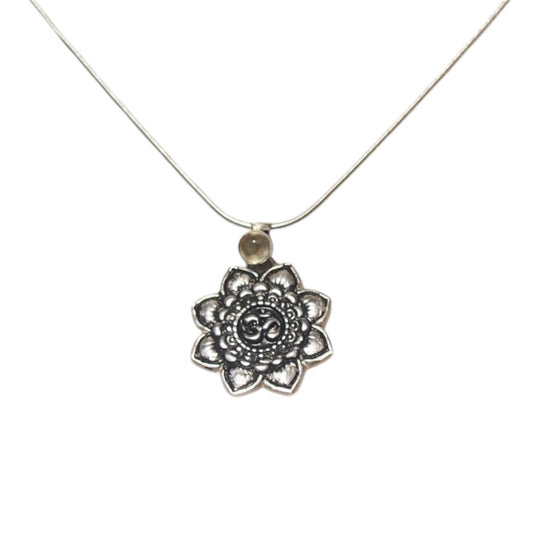 Collier Mandala Om avec citrine naturelle – Argent sterling 925