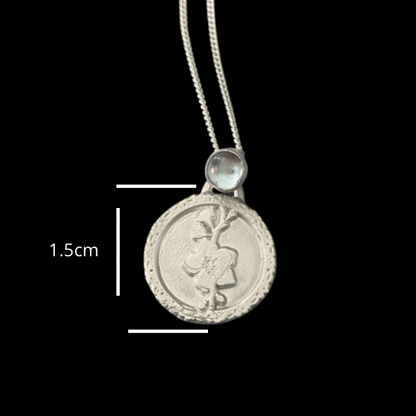 Fossil Ammonite & Engraved Wolf Sterling Silver Necklace
