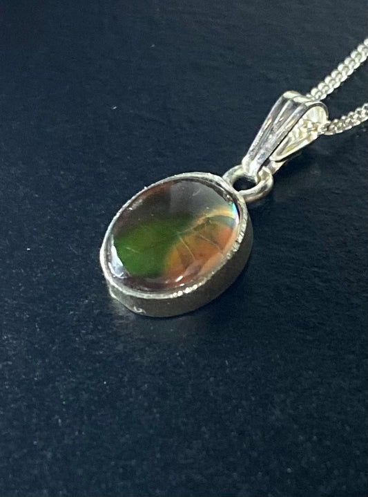 Fossil Ammonite & Engraved Wolf Sterling Silver Necklace
