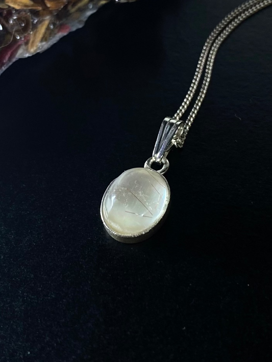 Fossil Ammonite & Engraved Wolf Sterling Silver Necklace

