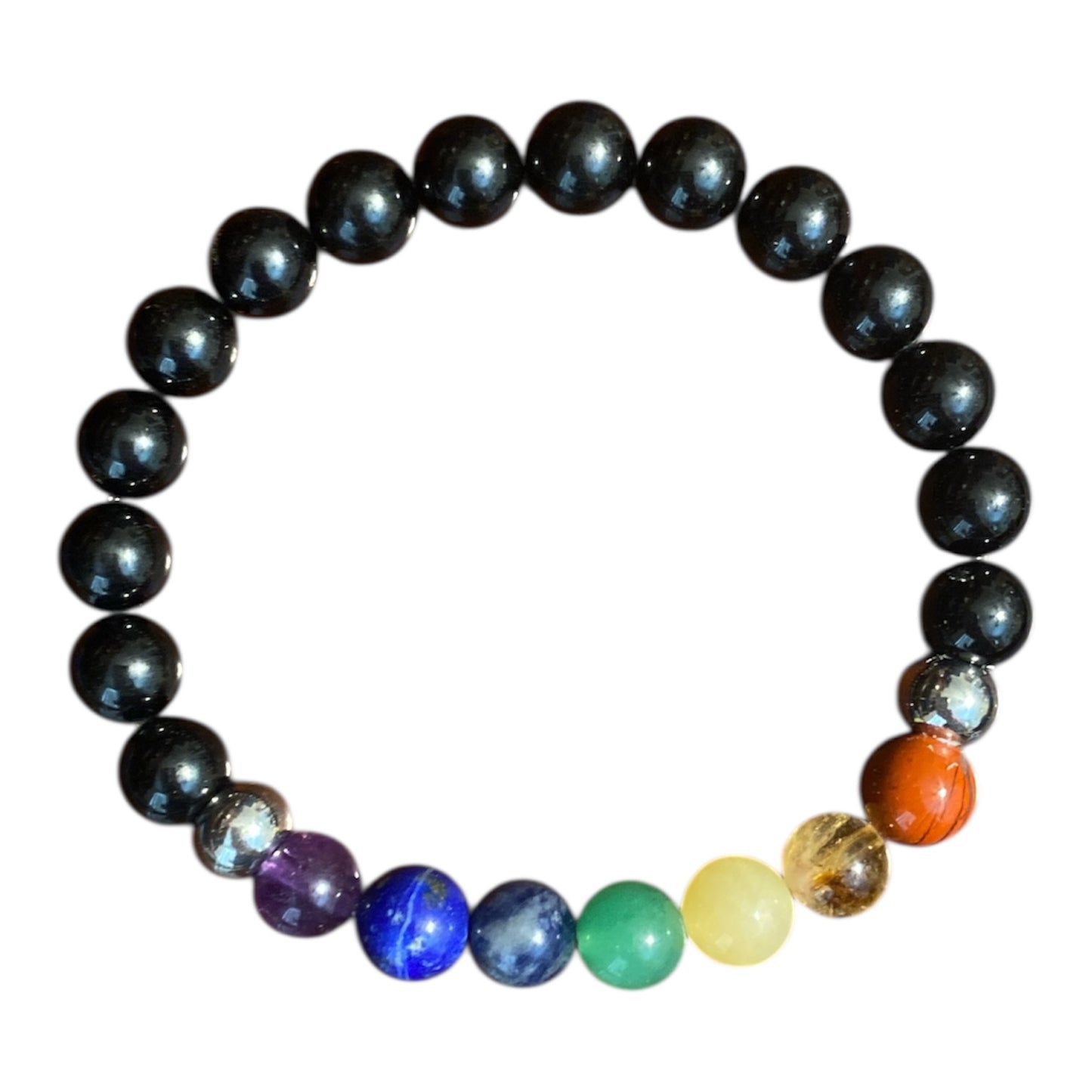 Bracelet chakras en pierres et de tourmaline noire
