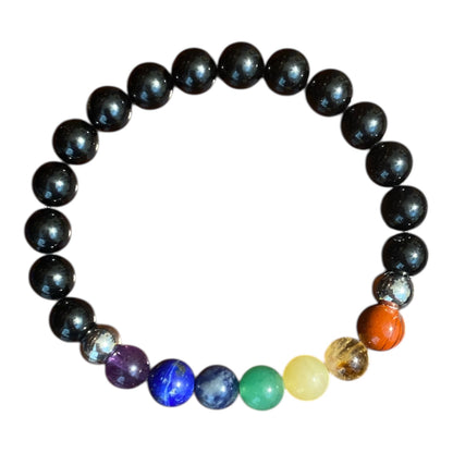 Bracelet chakras en pierres et de tourmaline noire
