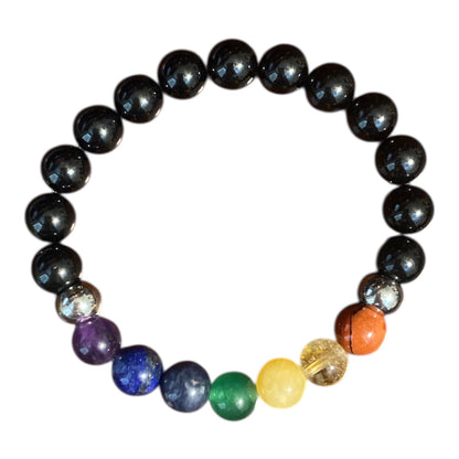 Bracelet chakras en pierres et de tourmaline noire