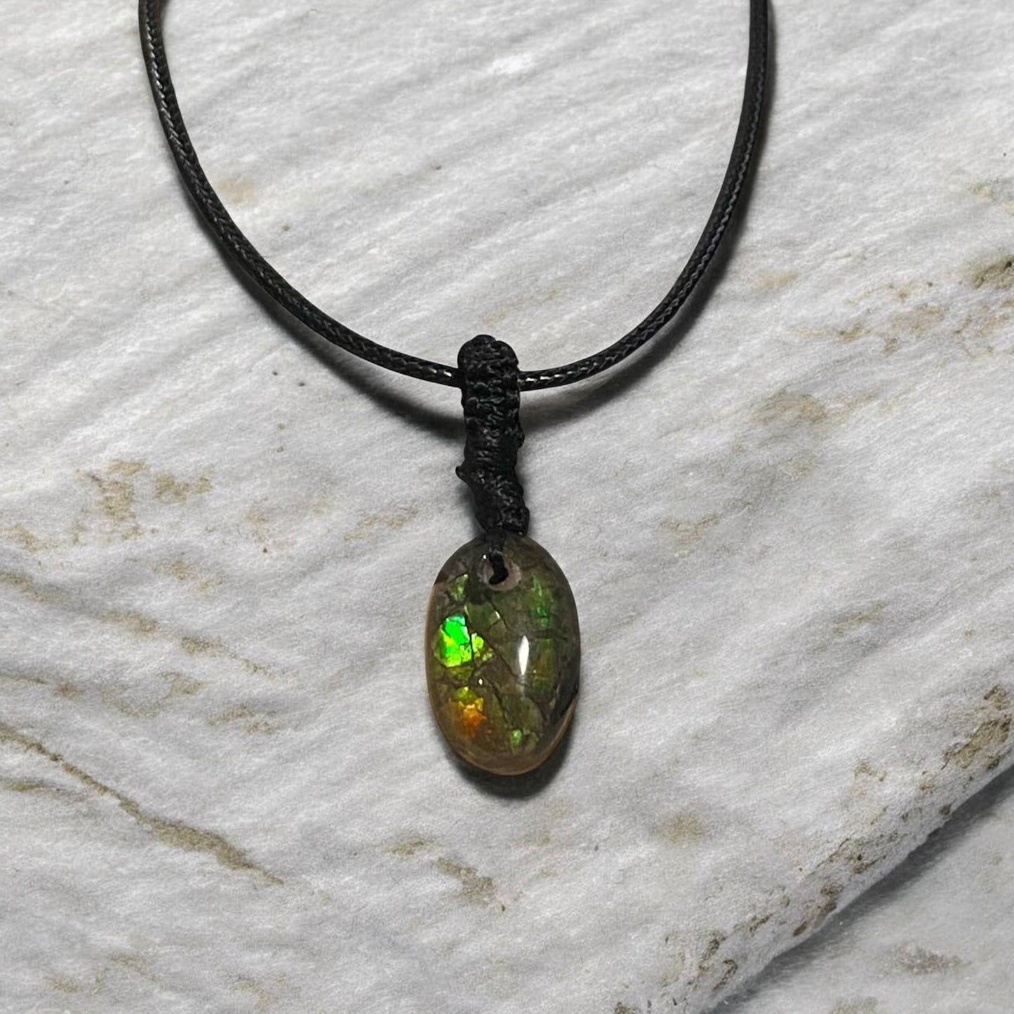 Fossil Ammonite & Engraved Wolf Sterling Silver Necklace
