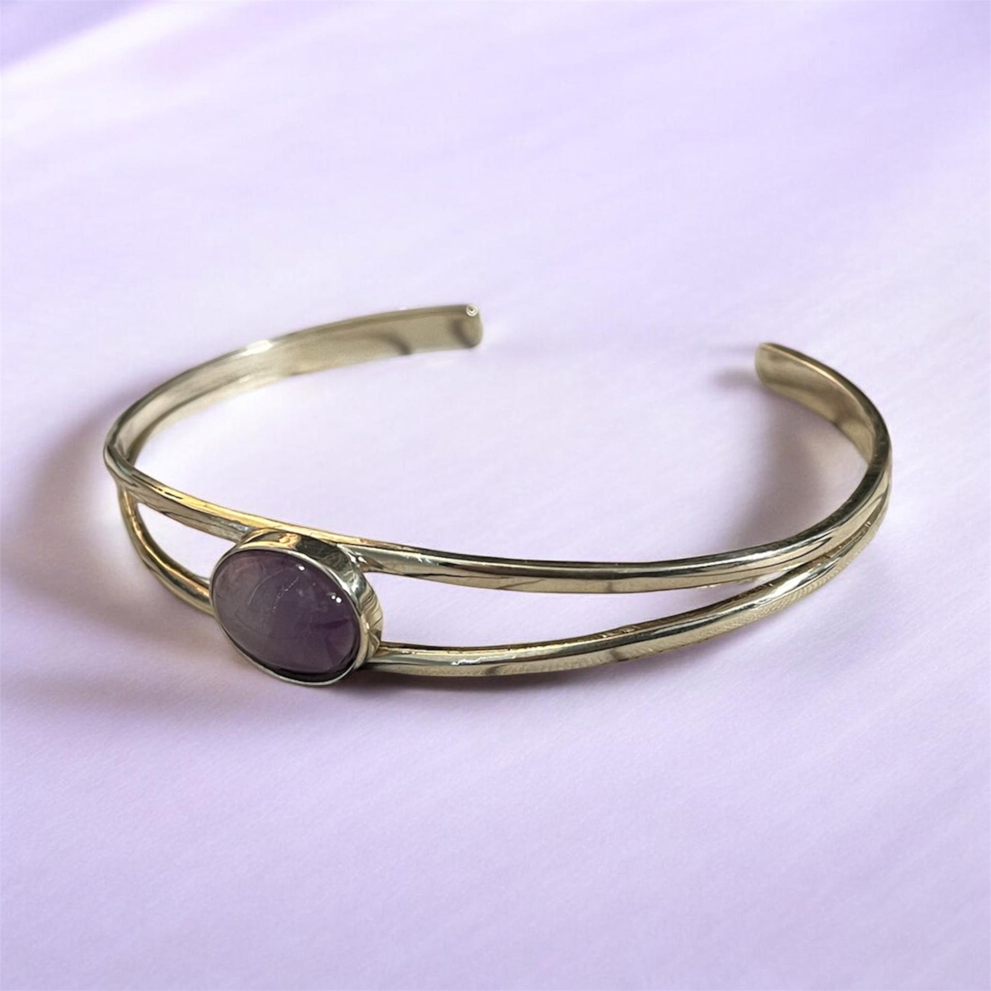 Manchette femme argent sterling pierre naturelle violette, bracelet réglable tendance bohème