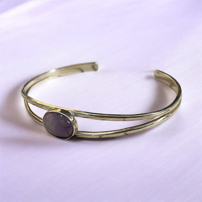 Manchette femme argent sterling pierre naturelle violette, bracelet réglable tendance bohème