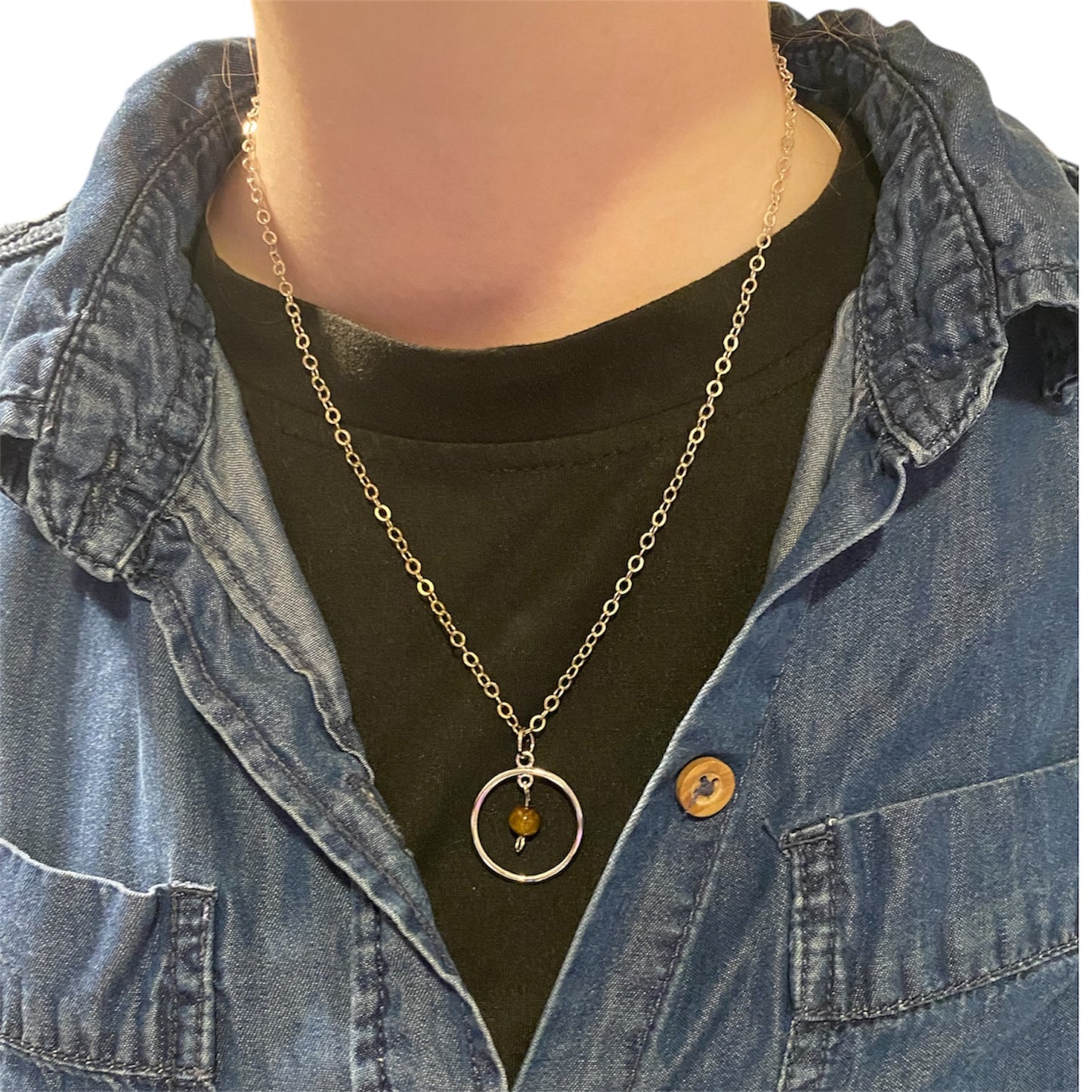 Colliers rond en acier inoxydable avec pierre fine