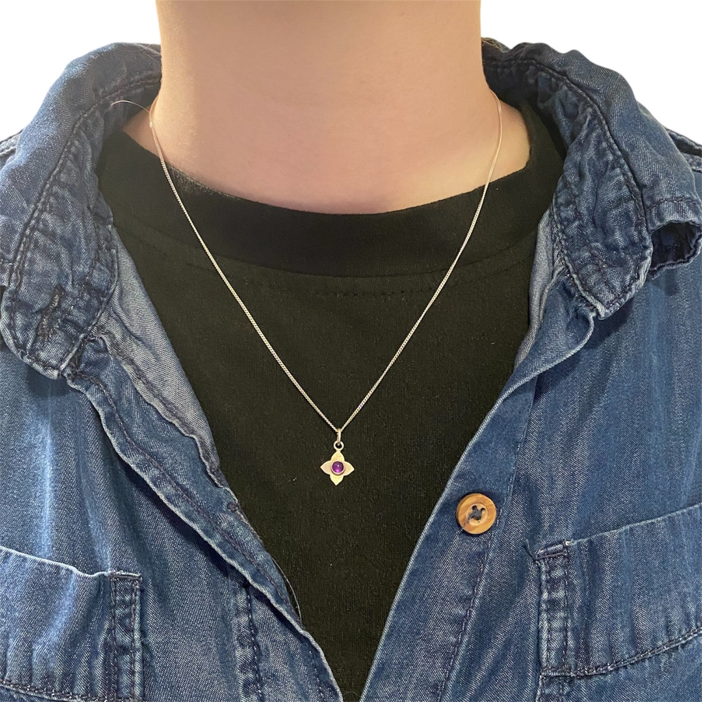 Collier pendentif – Pierre et Fleur en Argent Sterling