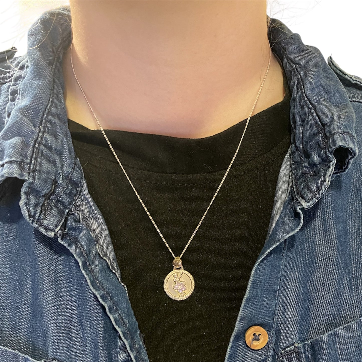 Fossil Ammonite & Engraved Wolf Sterling Silver Necklace
