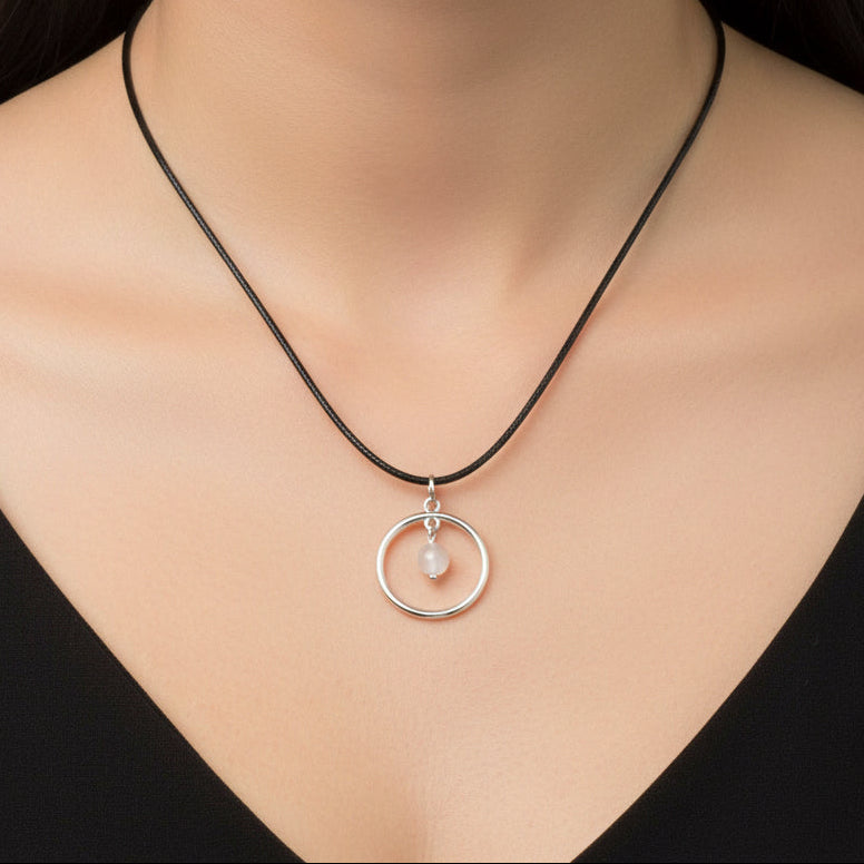 Stainless Steel Round Necklaces with Semi-Precious Stone